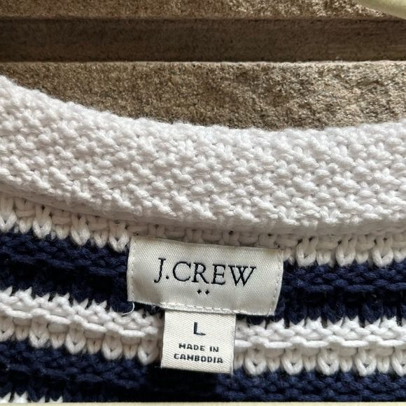 J.CREW Striped knit V-neck cardigan sweater Cotton Blue White Large coastal - Picture 8 of 10